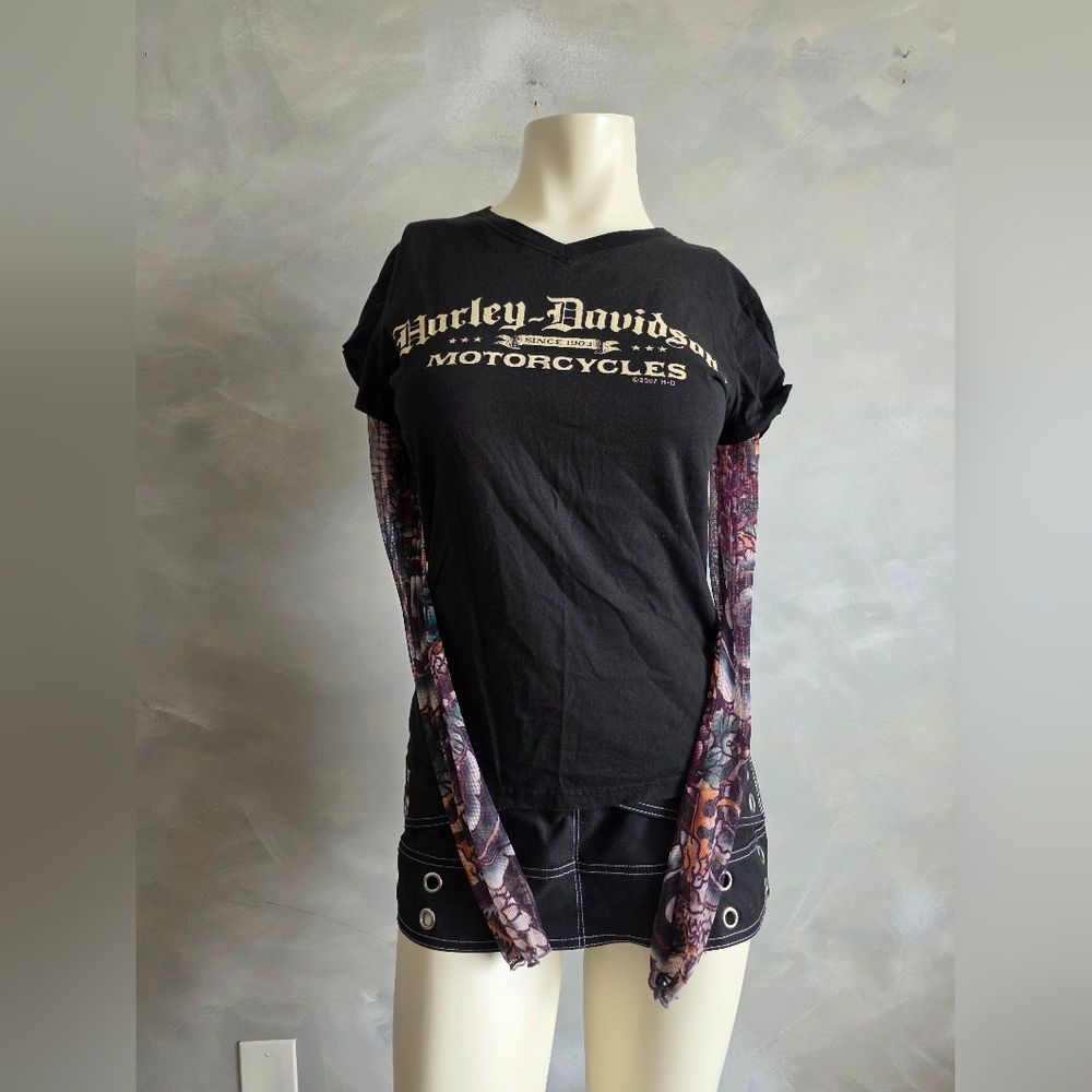 Vtg Harley-Davidson Women's M Long Mesh Tattoo Sleeve Shirt Motorcycle  Florida